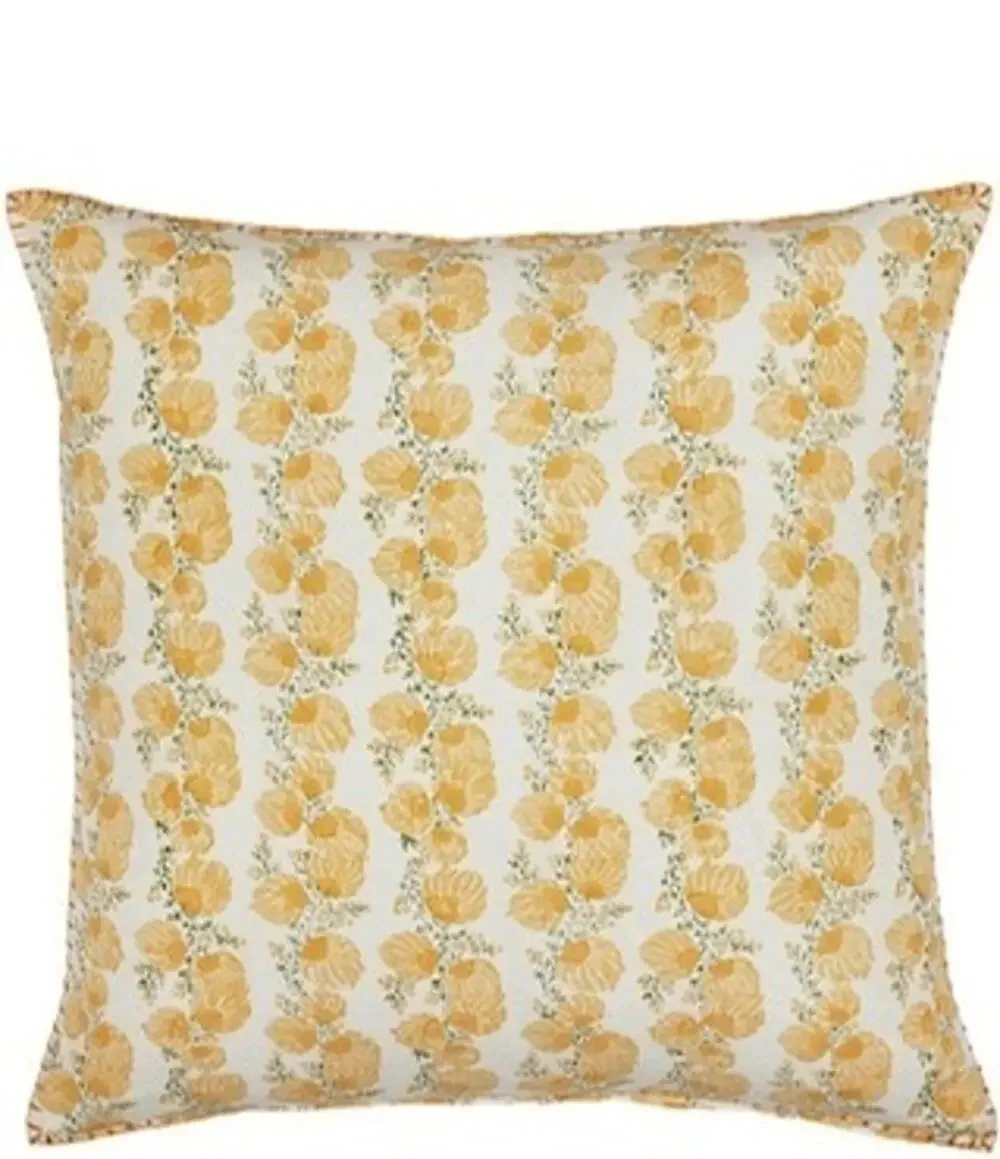 John Robshaw $200 Mahin Marigold Floral Decorative Linen/Cotton Pillow